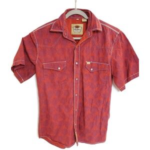Larry Mahan Shirt Mens Small‎ Red Paisley Western Pearl Snap Cowboy Short Sleeve